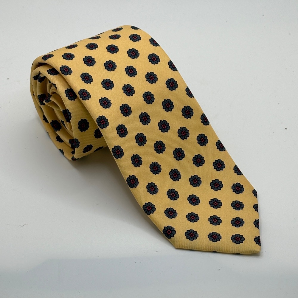 Robert Talbott Silk Necktie Yellow Floral Pattern Hand Sewn‎ Men's Accessories